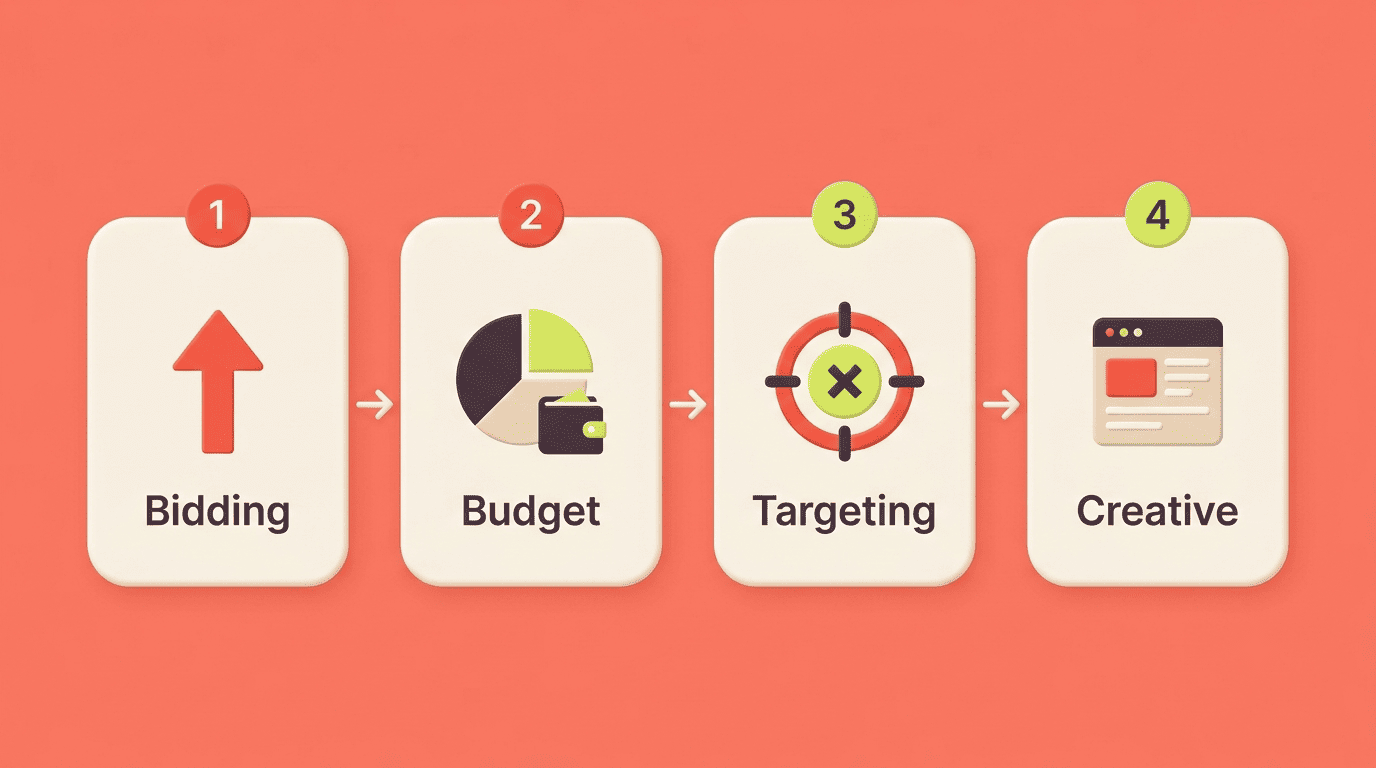 Four levers AI optimizes in a paid campaign: bidding, budget, targeting, and creative