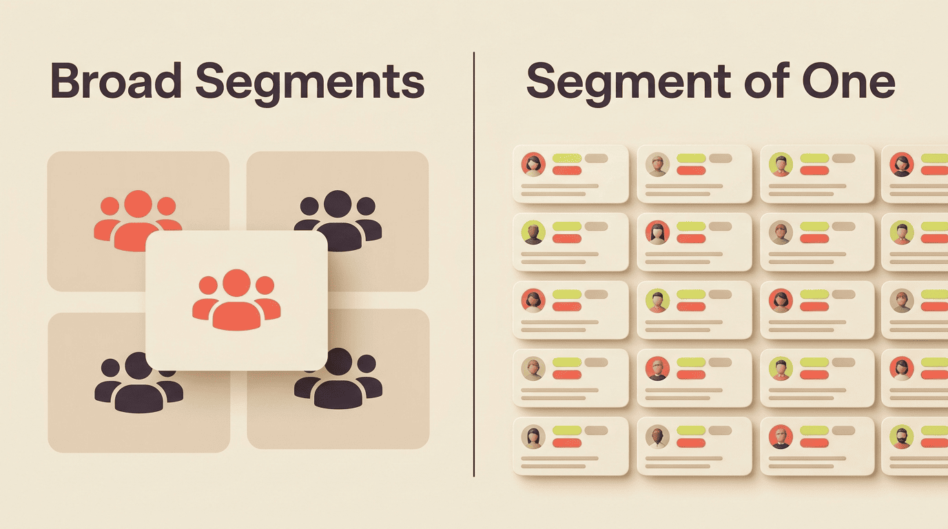 Comparison of broad customer segments versus a segment-of-one approach with individual profiles