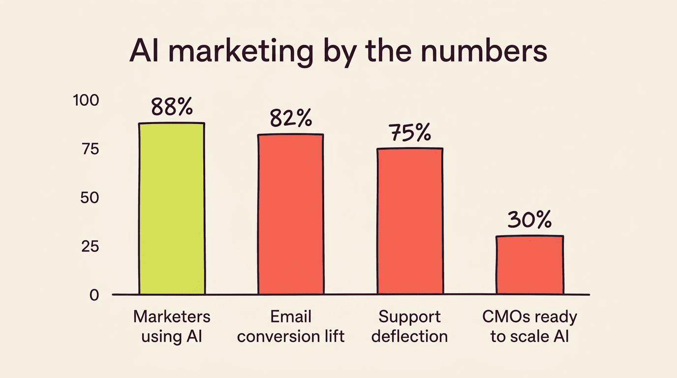 Bar chart of AI marketing adoption and impact numbers