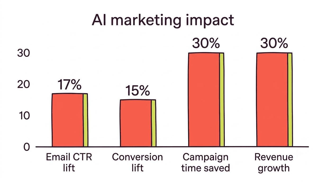 Bar chart of reported AI marketing impact percentages